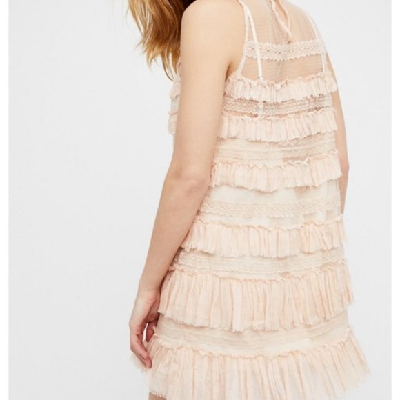 Free People One Tiered Ruffle Gauze Mesh Boho Mini Dress Size XS - Picture 2 of 8